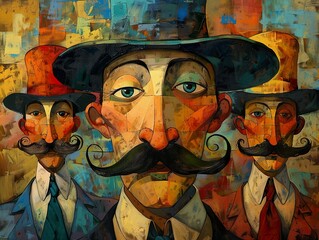 Colorful Portrait of Three Men in Hats