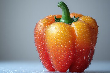 Sticker - Closeup of a Fresh Red and Yellow Pepper Covered in Water Droplets