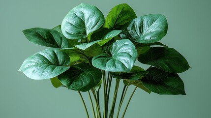 Poster - Green Leaves on Green Background   Minimalist Botanical Photography