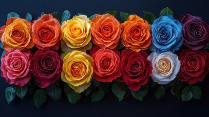 Poster - Colorful Rose Bouquet  Romantic Flower Arrangement  Floral Decoration   Roses On Black Background