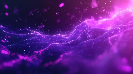 Neon purple space with glowing particles forming a futuristic abstract graphic background.