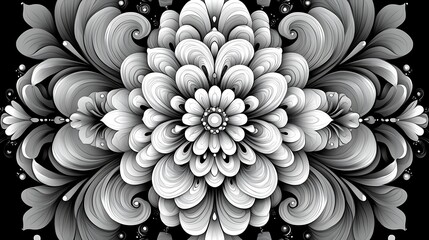 Wall Mural - An abstract mandala with swirling, overlapping shapes and bold lines, black and white, intricate detailing, non-traditional forms, free-flowing design, high contrast.  --ar 16:9 --no logo