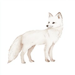 Wall Mural - cute littel white arctic fox - nursery watercolor drawing on white background