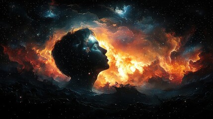 Wall Mural - Cosmic Mind   Surreal Art of a Human Silhouette in Space