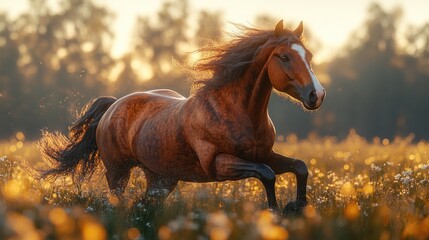 Wall Mural - Horse Running Through Golden Field