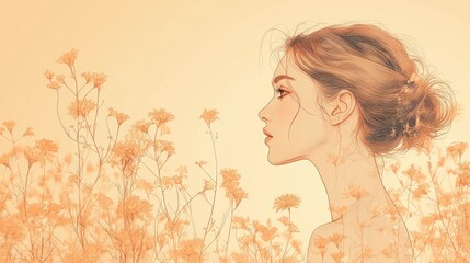 Wall Mural - Portrait of a Woman in a Field of Flowers