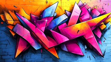 Abstract urban jungle, neon shapes interwoven with sharp, jagged lines, vibrant city energy reflected in glowing neon hues, chaotic yet beautiful cityscape, bold and dynamic street art style,