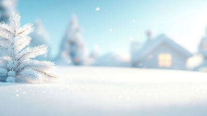 Winter Wonderland with Snowy Trees and Cozy Cabin