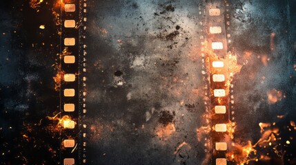 A black and white photo of an old film negative and some light scratches. Retro camera texture