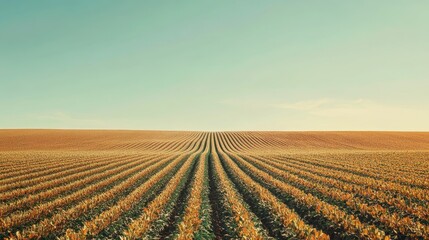 Vast fields of crops stretching out to the horizon under a clear sky.