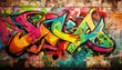 © mai - A graffiti-covered urban wall, showcasing vibrant colors, bold lines, and an edgy, artistic vibe