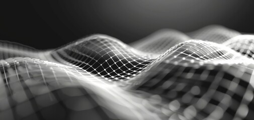 Poster - Abstract representation of flowing waves, showcasing a mesh grid pattern with high contrast. Ideal for use in technology and creative projects.