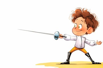 child fencing with a sword, white isolate background
