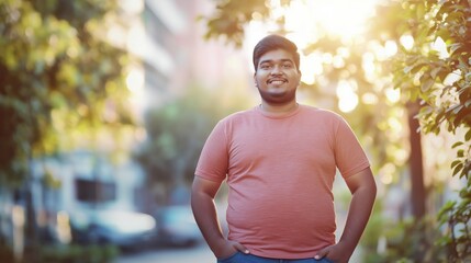 Wall Mural - Portrait of a Young Bangladeshi Man Outdoors in Urban Setting, Diverse Model for Design, Poster, and Card Use