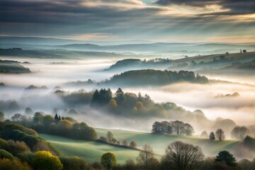 Poster - Ethereal mist over rolling hills at sunrise