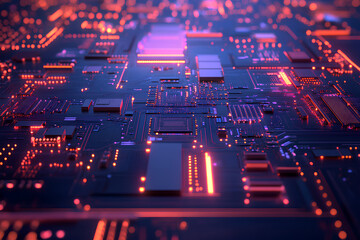 Wall Mural - Circuit board, electronics cyberspace background, 3d rendering