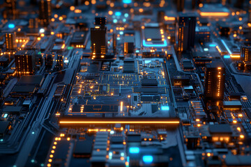 Circuit board, electronics cyberspace background, 3d rendering