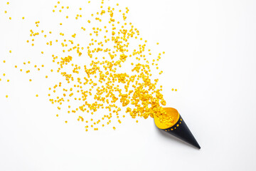 Wall Mural - Gold confetti sparkling explosion in vibrant mood for celebration and party concepts.decoration ornaments design background.Real photographs materials.Made with the heart 