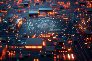 Circuit board, electronics cyberspace background, 3d rendering
