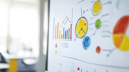 Leinwandbilder - Colorful charts and graphs displayed on a board in a bright office during a team meeting