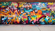 © mai - A graffiti-covered urban wall, showcasing vibrant colors, bold lines, and an edgy, artistic vibe