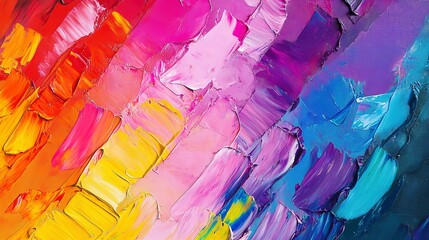 Wall Mural - oil daub rough colorful bold rainbow color explosion painting texture, with oil brushstroke, knife paint on canvas - Artistic background illustration  