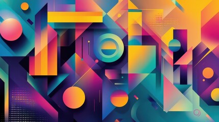 Leinwandbilder - Colorful abstract shapes and patterns create a vibrant visual experience filled with geometric designs and dynamic forms