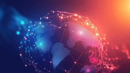 Leinwandbilder - Global network illustration depicting connections across continents and oceans in a colorful digital representation