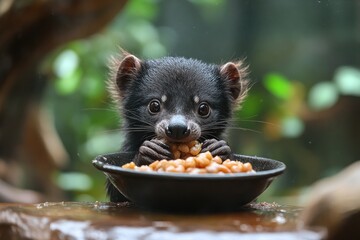 Wall Mural - Cute Tasmanian Devil Pup Eating