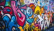 © mai - A graffiti-covered urban wall, showcasing vibrant colors, bold lines, and an edgy, artistic vibe