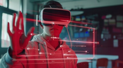 Aufkleber - A man wearing a virtual reality headset is playing a game