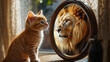 © fadi - Cat looking at mirror and sees itself as a lion. Self esteem or desire concept.