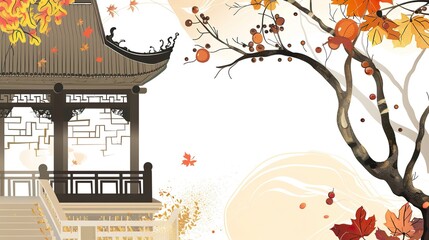 Wall Mural - Autumn_illustration_Chinese_style_persimmon_ancie