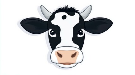 Sticker - This modern flat design captures a cows face with fun textures and a minimalist background, showcasing farm life charm.