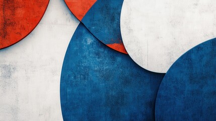 Wall Mural - Abstract geometric shapes in blue, red, and white create a modern art composition on a textured background