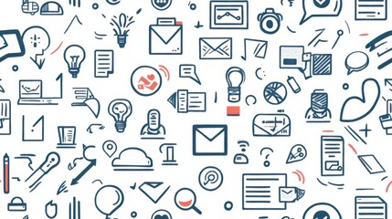 Aufkleber - A colorful illustration of various digital communication icons representing modern technology and information sharing methods