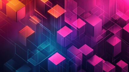 Leinwandbilder - Abstract geometric shapes in vibrant colors create a dynamic digital background suitable for technology or design themes