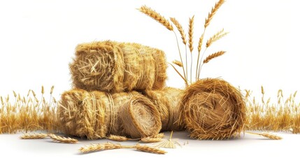 A bunch of hay is piled up on a white background