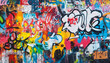 © mai - A graffiti-covered urban wall, showcasing vibrant colors, bold lines, and an edgy, artistic vibe