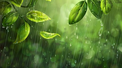 Wall Mural - Spring_rain_green_realistic_plants_water_droplet