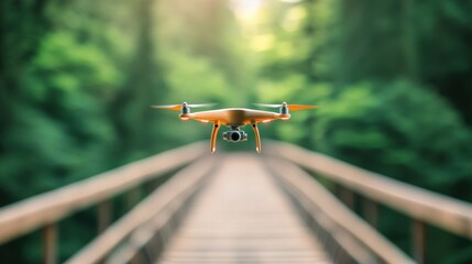 A drone equipped with a camera inspecting a bridge for structural damage.