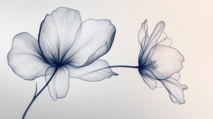 Wall Mural - Delicate Flowers - A Sketch in Blue and White