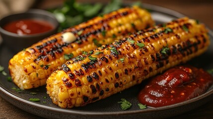 Canvas Print - Grilled Corn on the Cob with Sauce