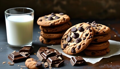 Wall Mural - Delicious Chocolate Chip Cookies Paired with Milk for a Perfect Snack