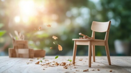 A carpenter repairing a broken chair, using woodworking tools and skills to restore its functionality.