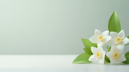 Sticker - Discover the beauty of origami jasmine flowers and green leaves, perfect for spring decor and minimalist art designs.