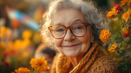 Canvas Print - Smiling Elderly Woman in a Garden