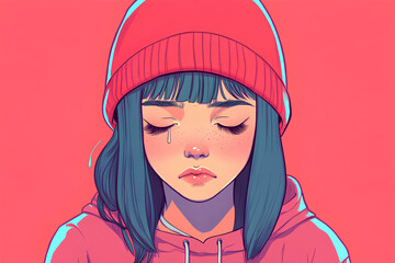 Crying Teen Avatar Cartoon Illustration