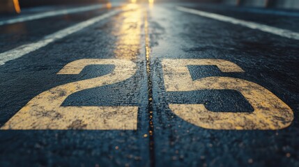 Two numbers are painted on the road that says 2024 and 2025. Generative AI.