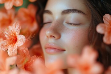 Canvas Print - Close-up Portrait of a Woman Surrounded by Flowers